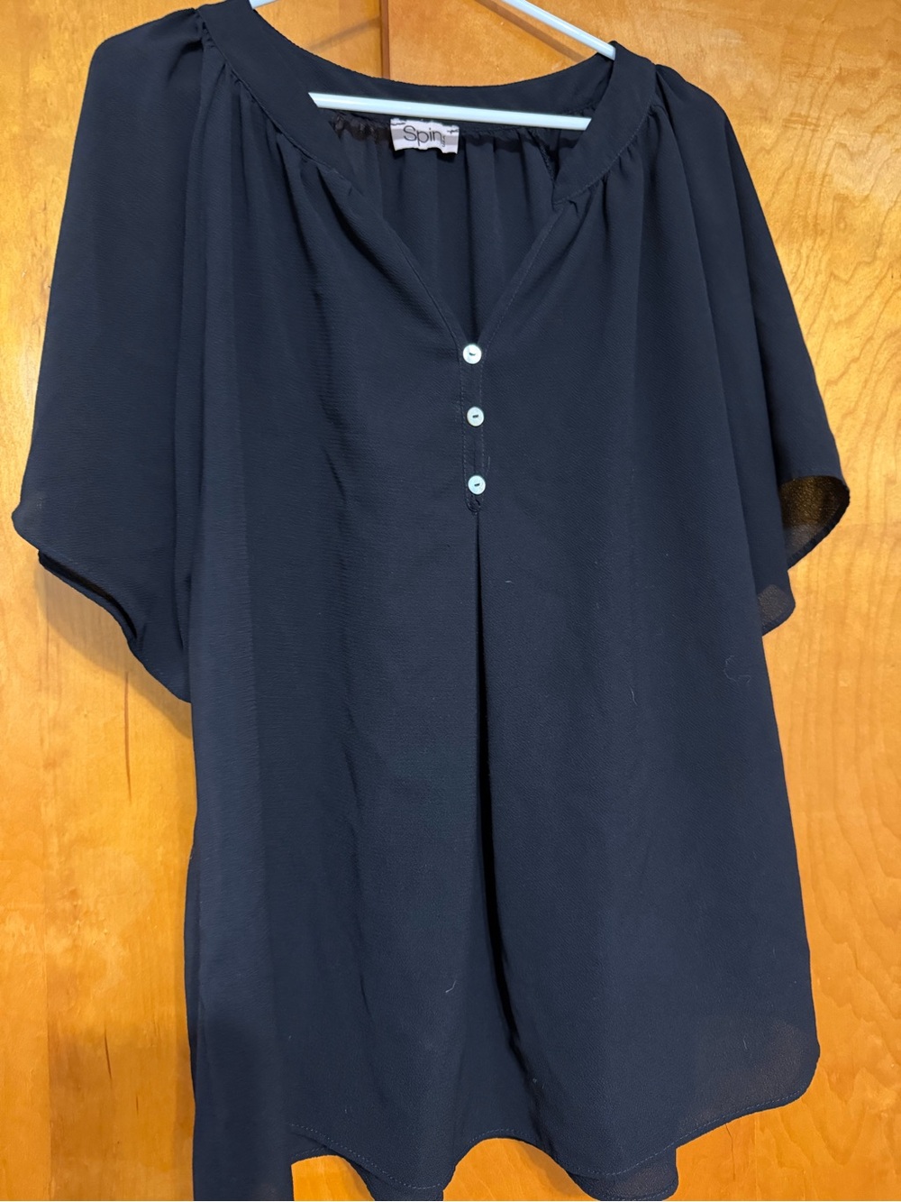 Black Short-Sleeve V-Neck Blouse